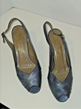 Vintage Armstrong & Richardson Blue Grey Peep Toe Heels Sz 6
